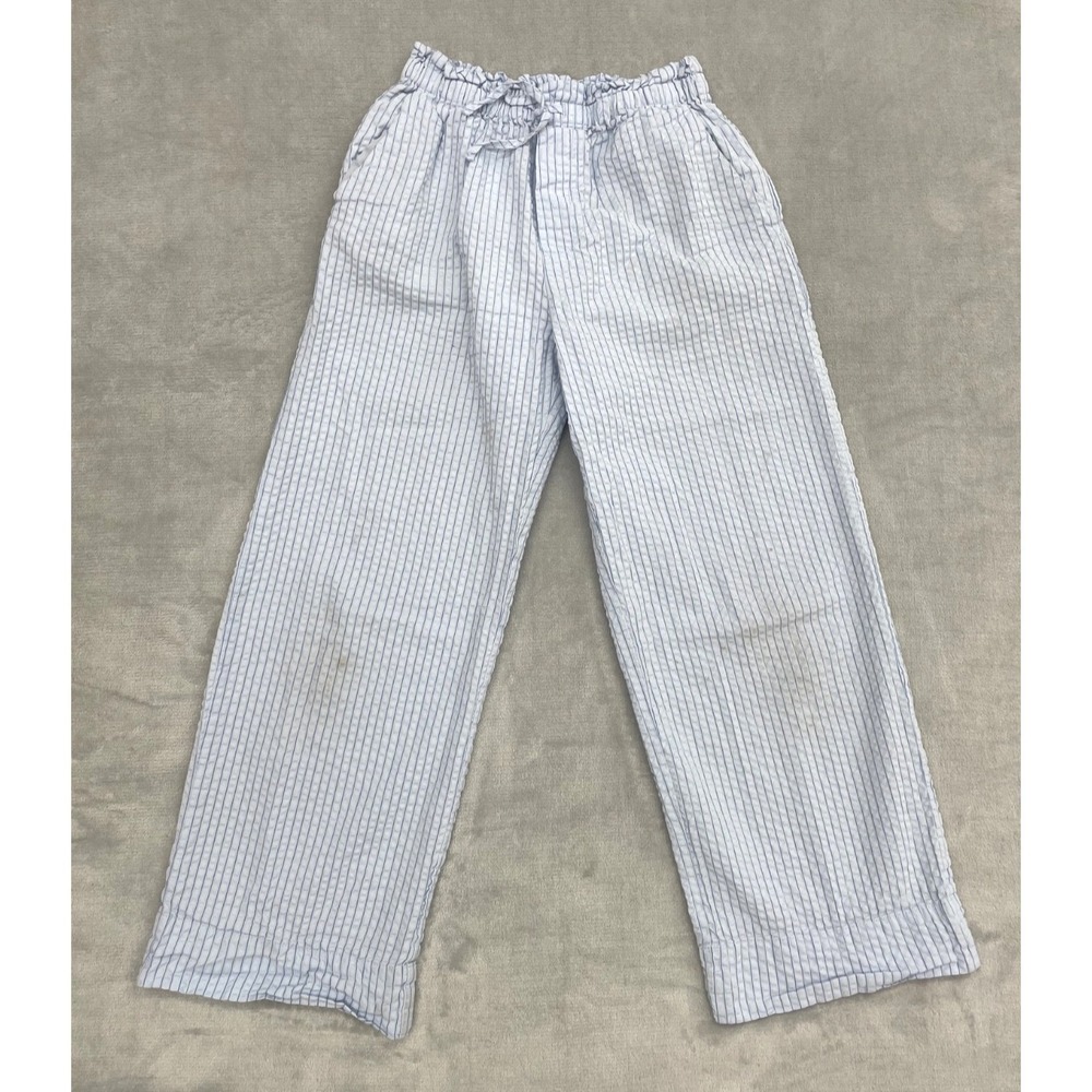 Zara Girls Pants 9-10Y Blue White Striped Lightweight Pull-On